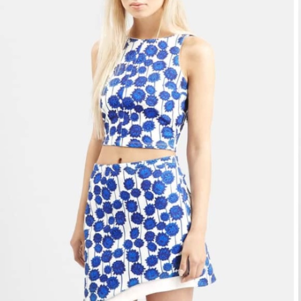 New Topshop Floral Crop Top with Grosgrain straps